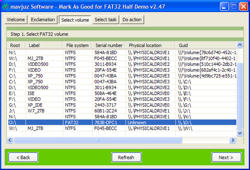 Mark As Good for FAT32 Half Demo – Select Volume – Screenshot