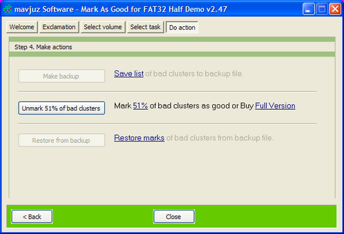 Mark As Good for FAT32 Half Demo – Make actions – Screenshot